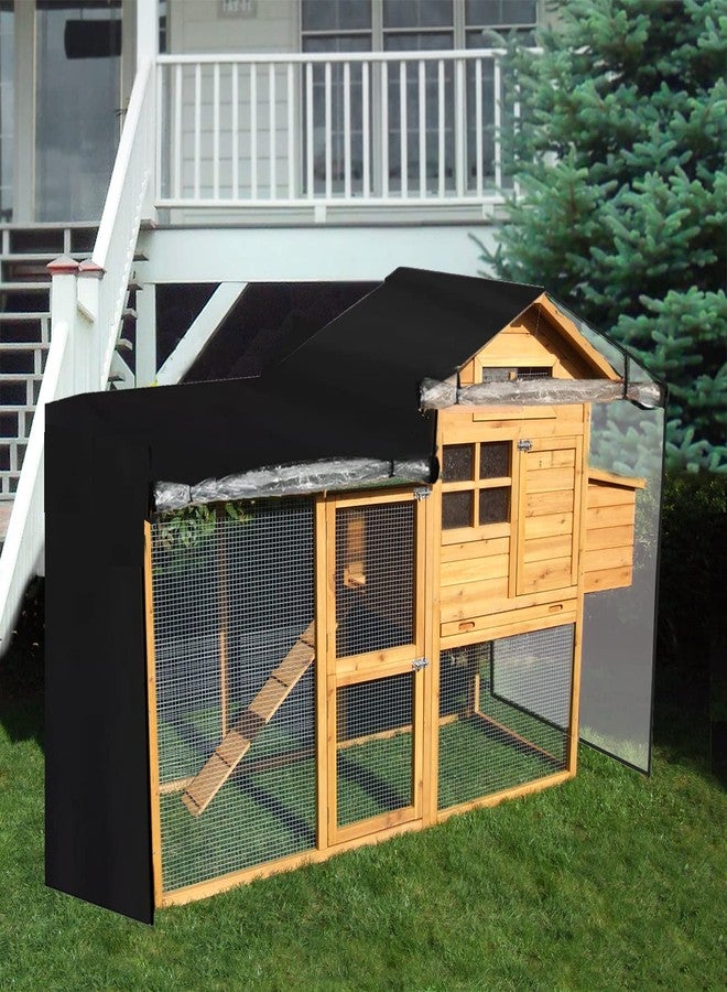 J&C Heavy Duty 420D Double Decker Rabbit Hutch Cover Outdoor Bunny Cage Cover Windproof Waterproof Black Covers for Winter Rectangular for Guinea Pig Cage (71x20.5x34 in) - Image 2